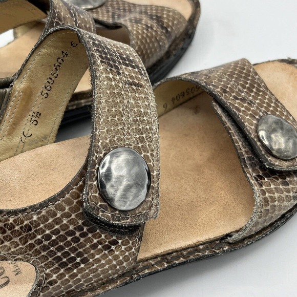 Finn Comfort Sandal Brown Snakeskin Adjustable Alanya Slingback Wedge - Picture 6 of 12